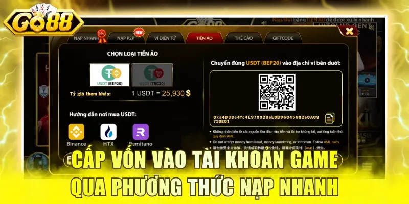 Hướng dẫn cấp vốn vào tài khoản game qua phương thức nạp nhanh